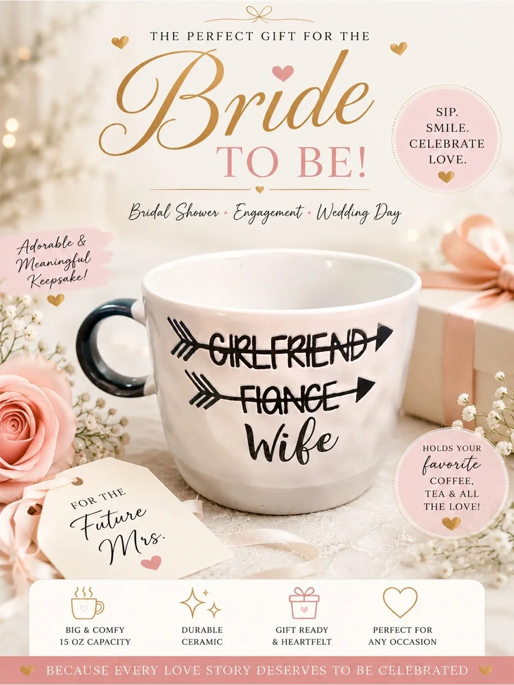 Bride-to-Be Wife Ceramic Mug | Bridal Shower Wedding Gift